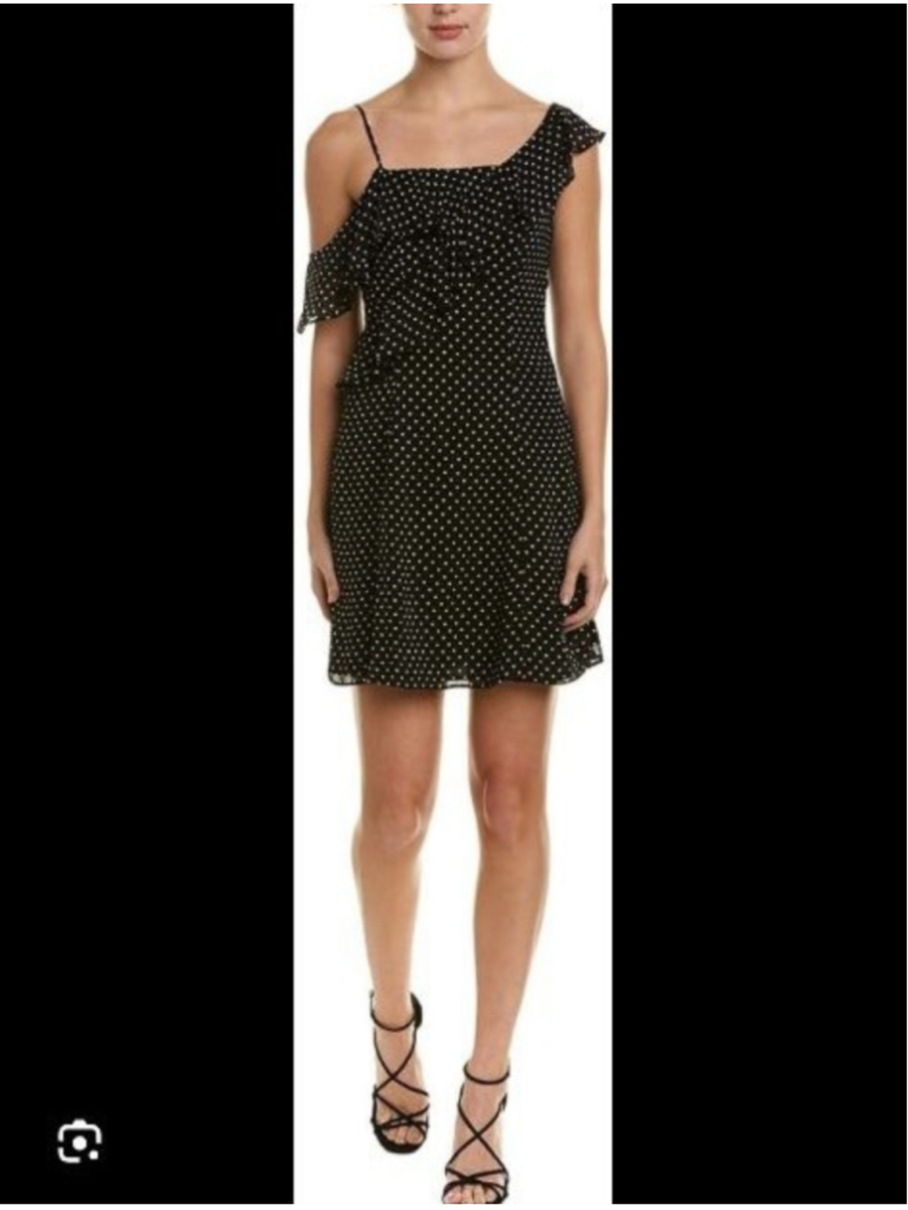 Bailey/44 Black White Polka Dot Mini Dress Asymmetrical Sleeve Ruffle Sz 4 EUC